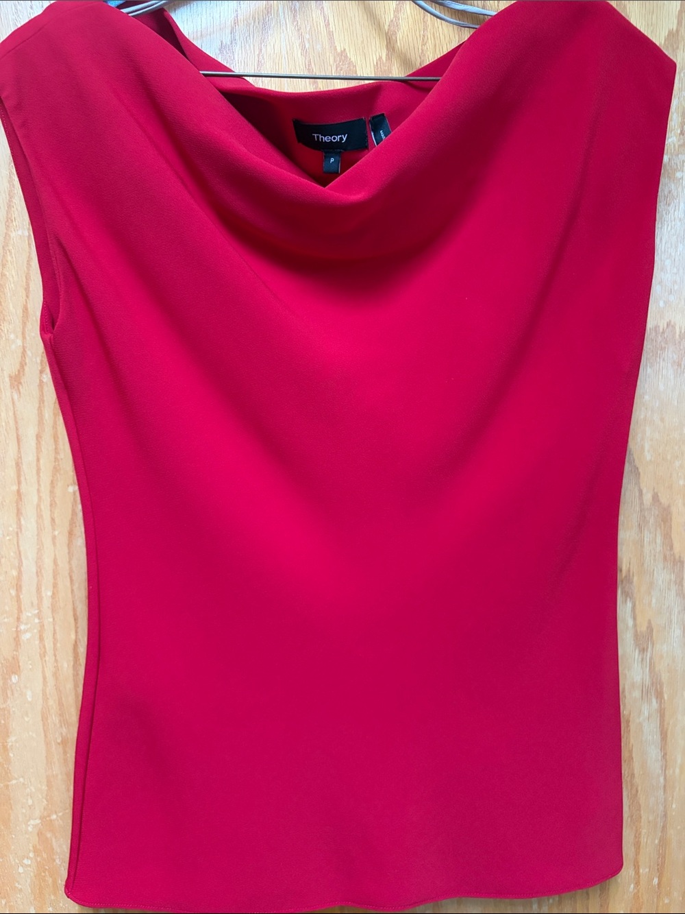 Theory Red Sleeveless Cowl Neck Top